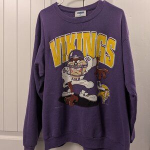 Vintage Minnesota Vikings Looney Tunes Cartoon Sweatshirt XL Made USA